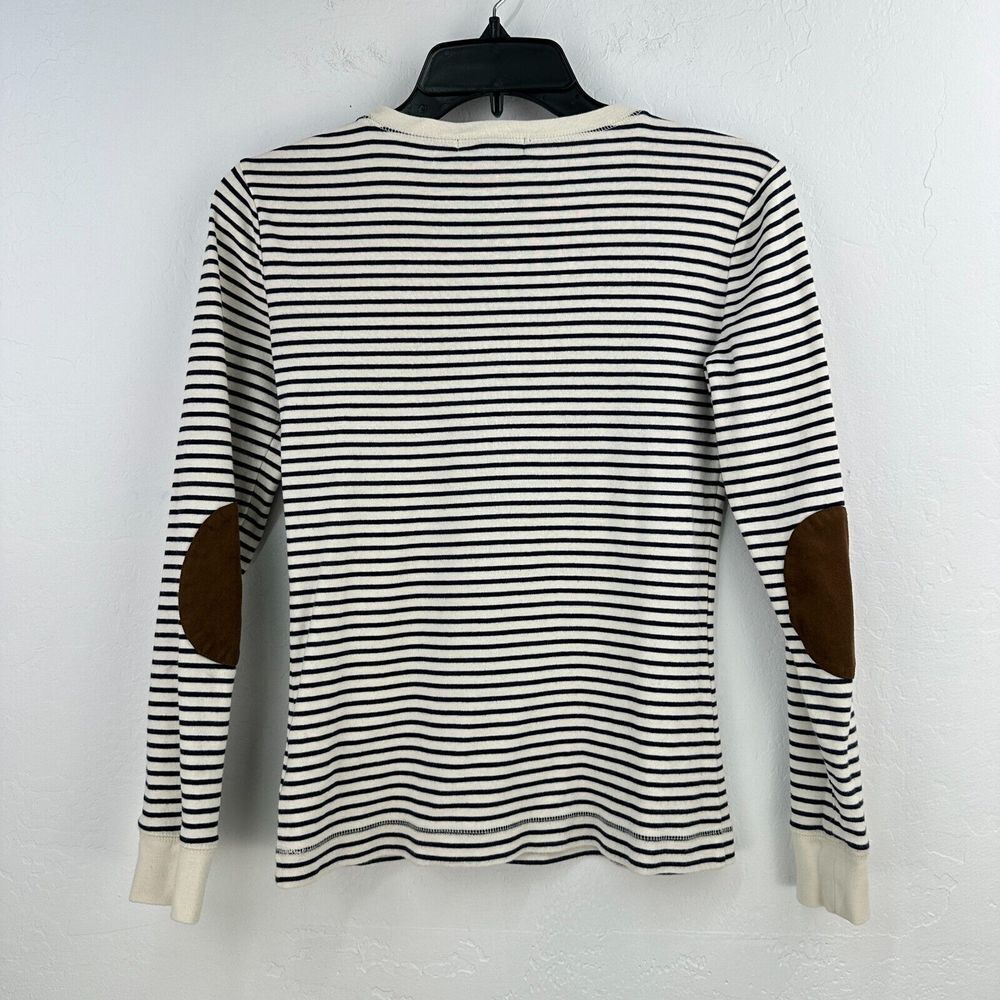 Vintage Lauren Jeans Co Top S Cream Blue Striped Elbow Patch 90s Ralph Lauren - Picture 2 of 7